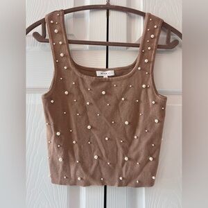 Better Be Brown Pearl-Studded Tank Top